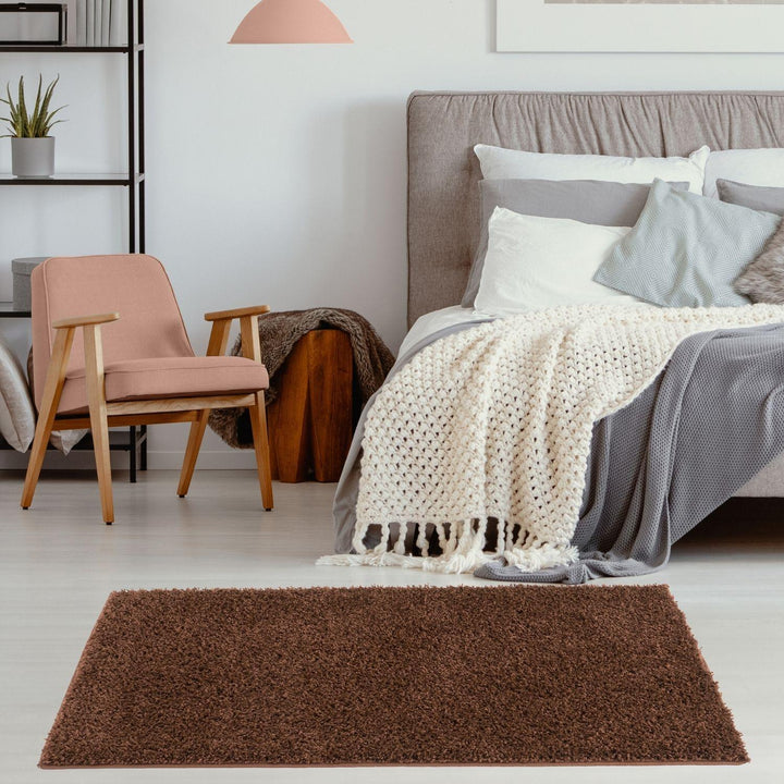 Shaggy Rug Plain Brown non-shedding, high-quality