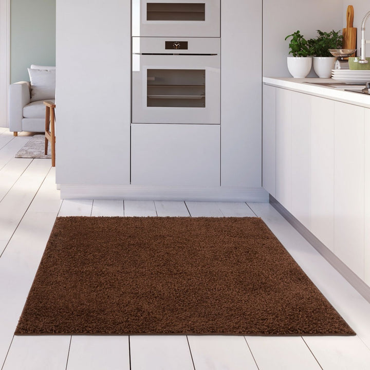 Shaggy Rug Plain Brown non-shedding, high-quality