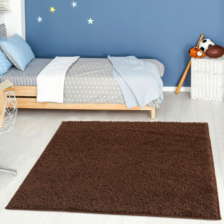 Shaggy Rug Plain Brown non-shedding, high-quality
