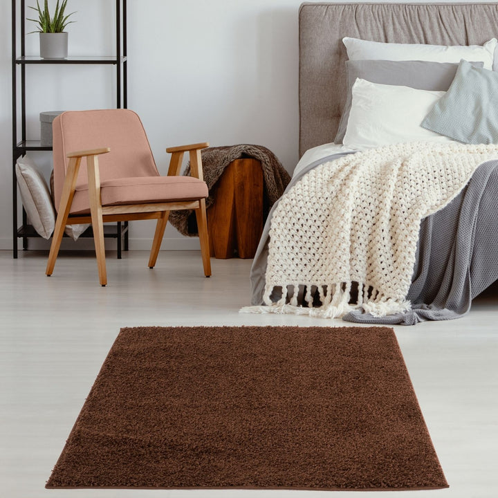 Shaggy Rug Plain Brown non-shedding, high-quality