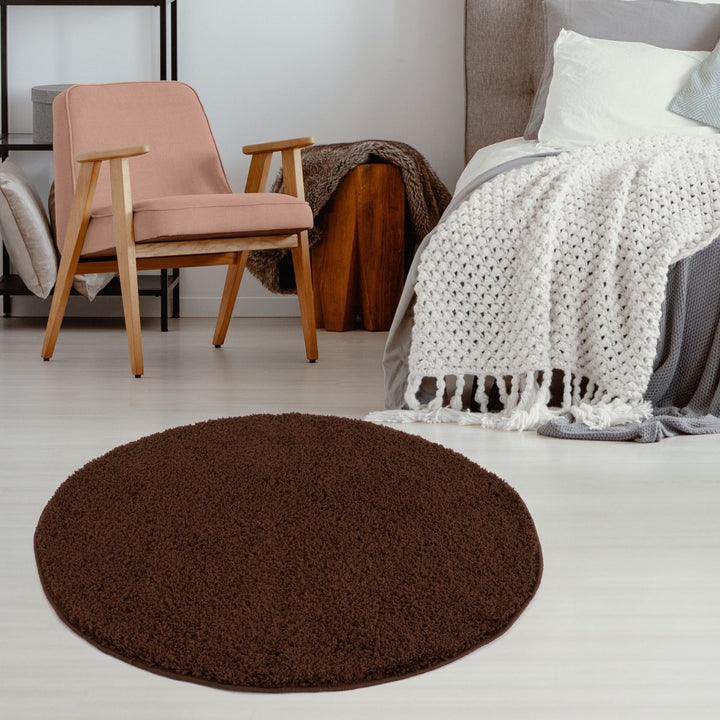 Shaggy Rug Plain Brown non-shedding, high-quality