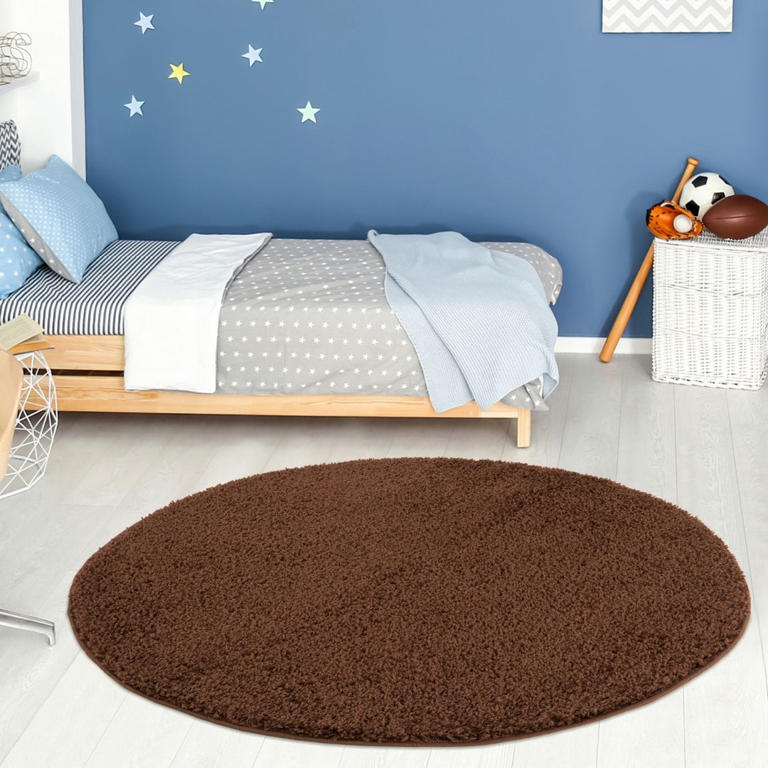 Shaggy Rug Plain Brown non-shedding, high-quality