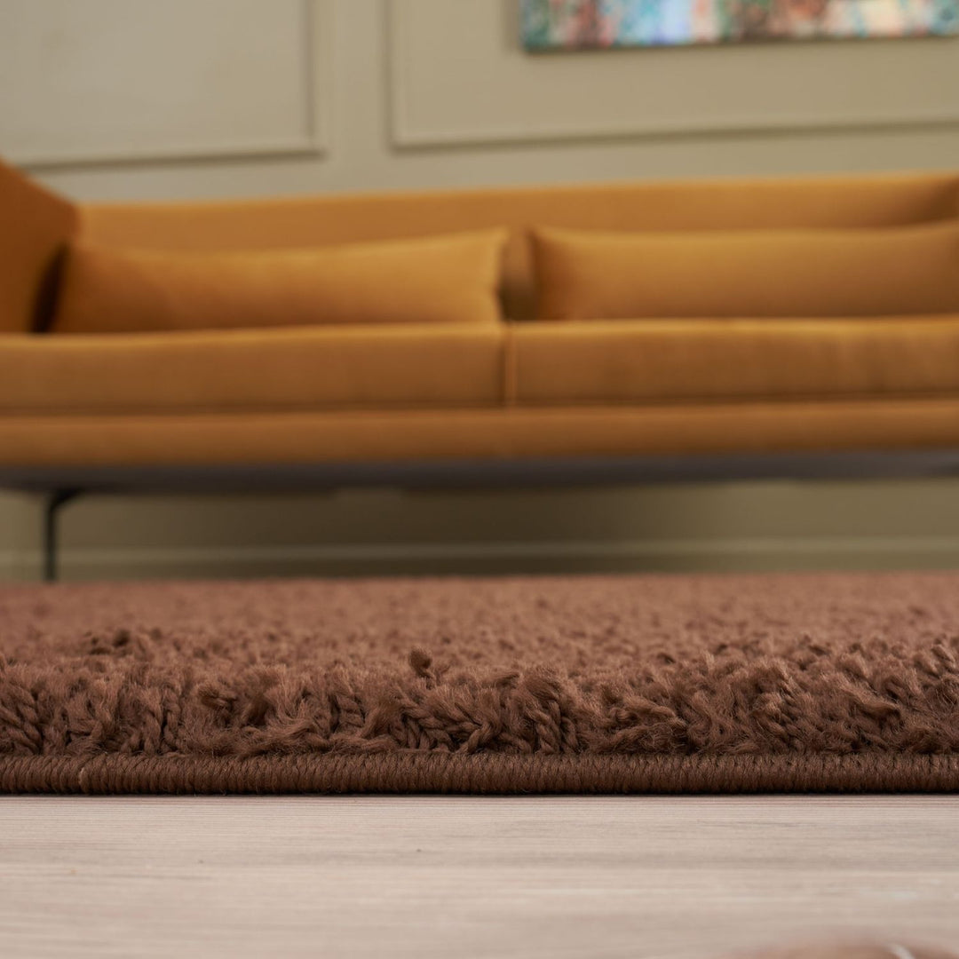 Shaggy Rug Plain Brown non-shedding, high-quality
