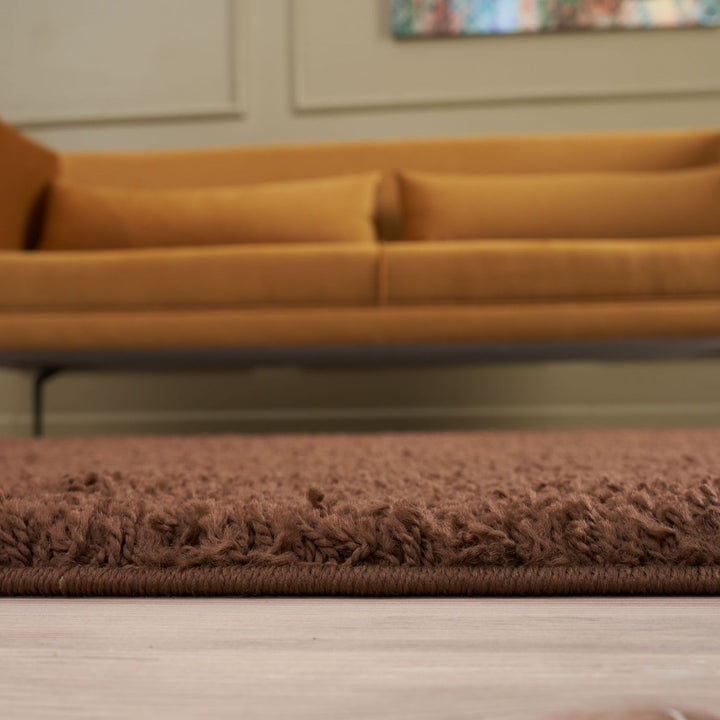 Shaggy Rug Plain Brown non-shedding, high-quality