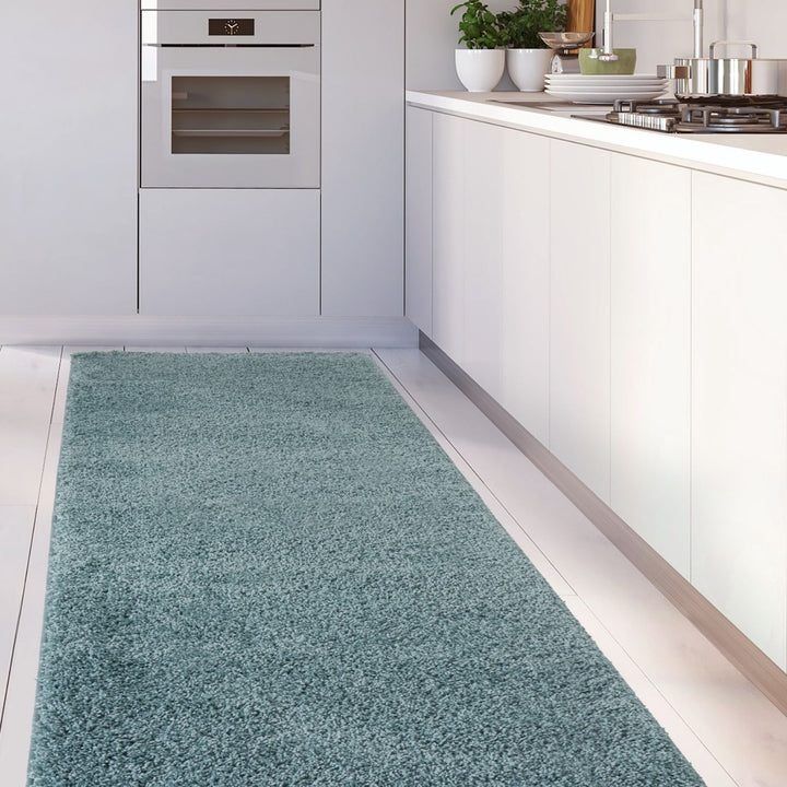 Shaggy duck egg blue rug high quality, thick pile 30 mm, easy to clean.