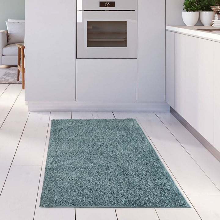 Shaggy duck egg blue rug high quality, thick pile 30 mm, easy to clean.