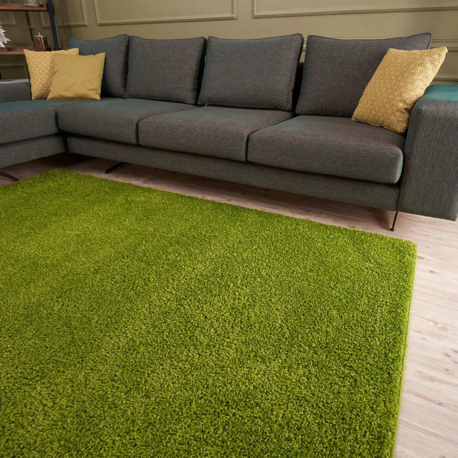 Solid Green Rug Premium Shaggy Rug Plain Green Rectangle Shape | The Rugs