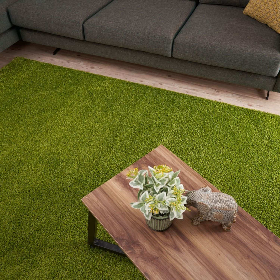 Solid Green Rug Premium Shaggy Rug Plain Green Rectangle Shape | The Rugs