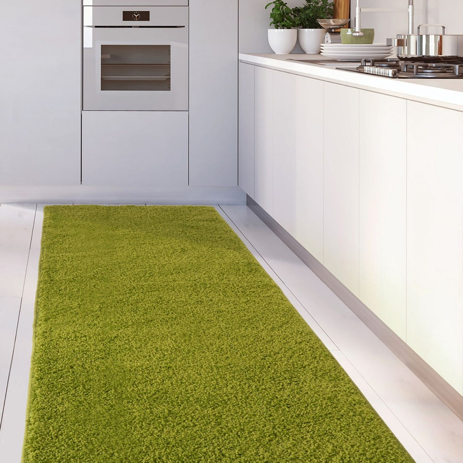 Premium Shaggy Rug Plain Green Rectangle Shape | The Rugs