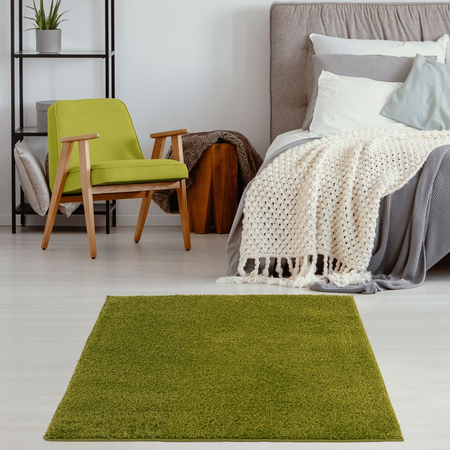 Solid Green Rug Premium Shaggy Rug Plain Green Rectangle Shape | The Rugs