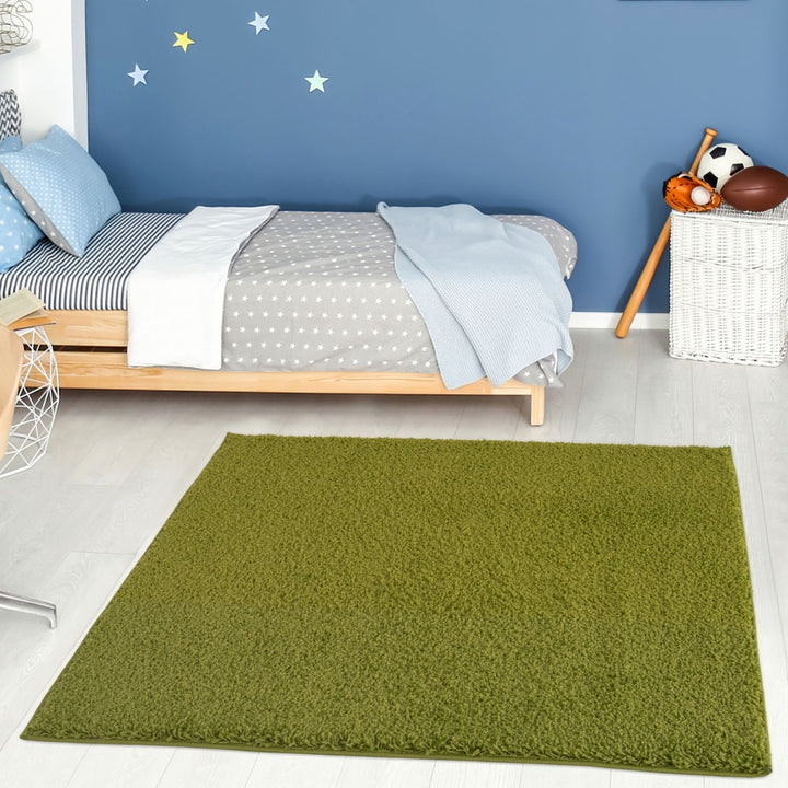 Shaggy Green Rug Soft and Durable, Non-Shedding, High Quality.