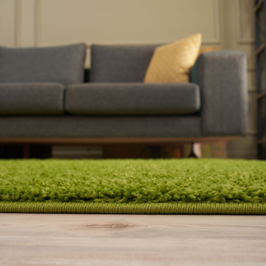 Solid Green Rug Premium Shaggy Rug Plain Green Rectangle Shape | The Rugs