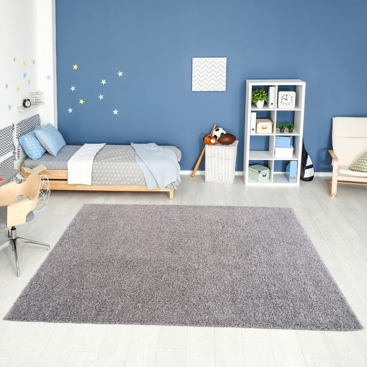 Grey shaggy rug Easy to clean, Colourfast, Resilient, Pet-friendly
