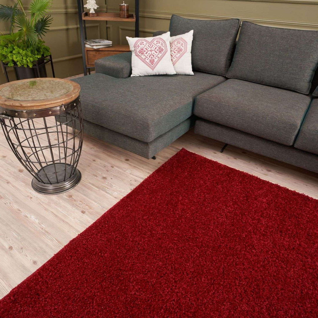 Shaggy Rug Plain Red non-shedding easy to clean