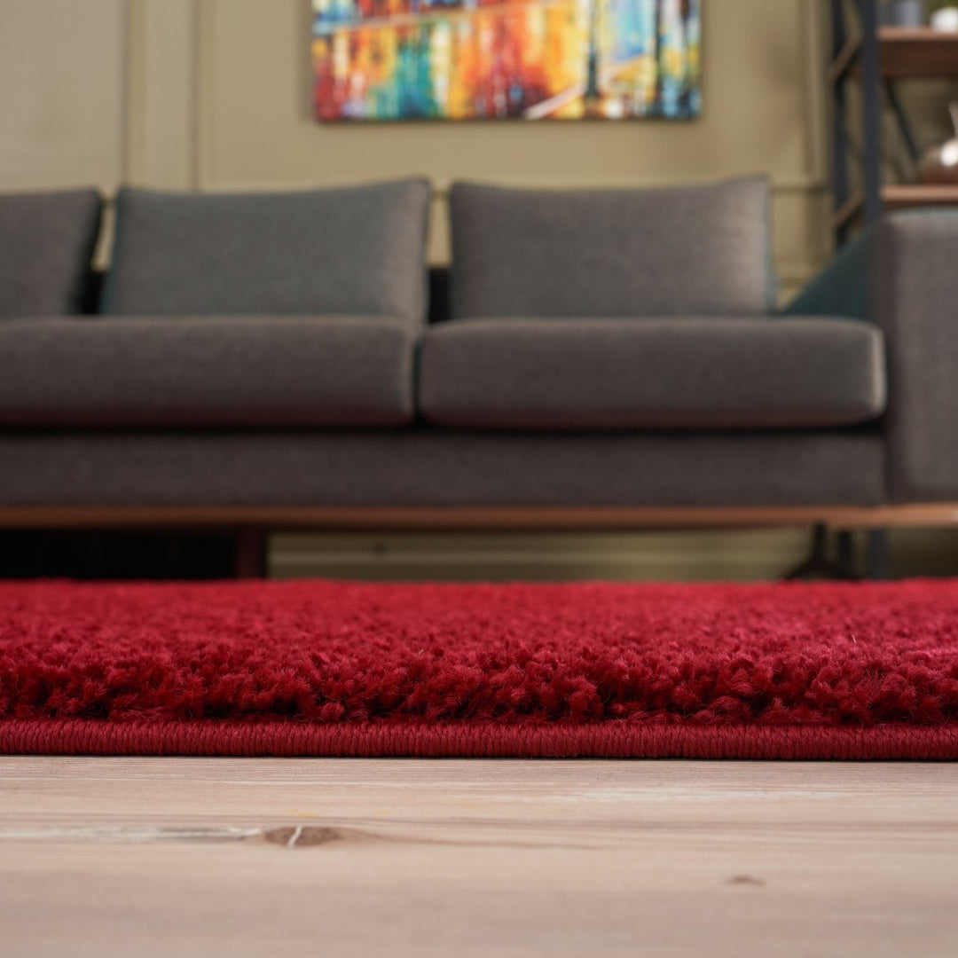 Shaggy Rug Plain Red non-shedding easy to clean