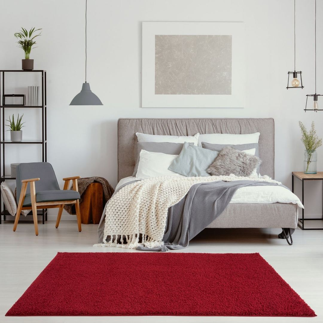 Shaggy Rug Plain Red non-shedding easy to clean