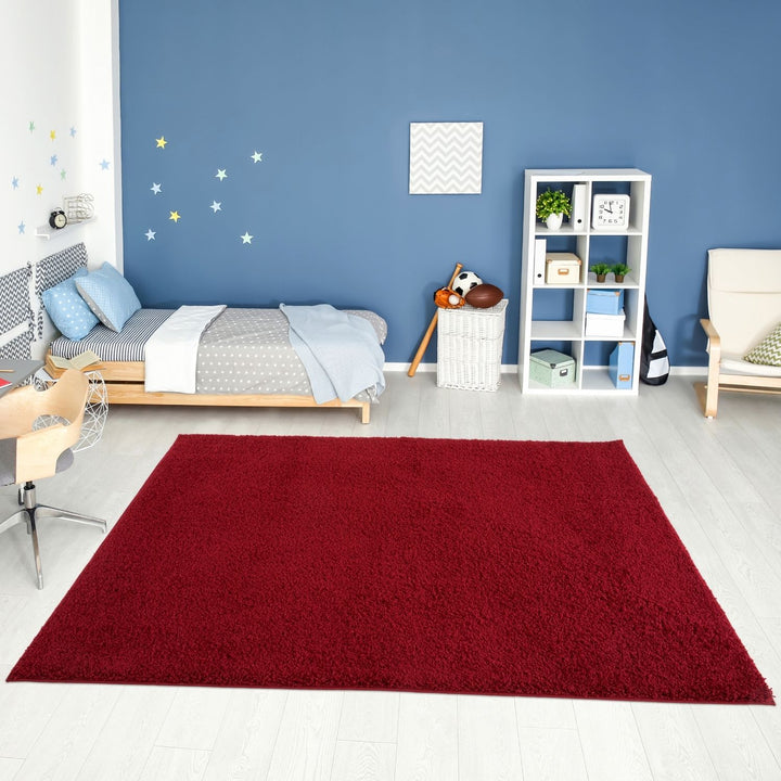 Shaggy Rug Plain Red non-shedding easy to clean