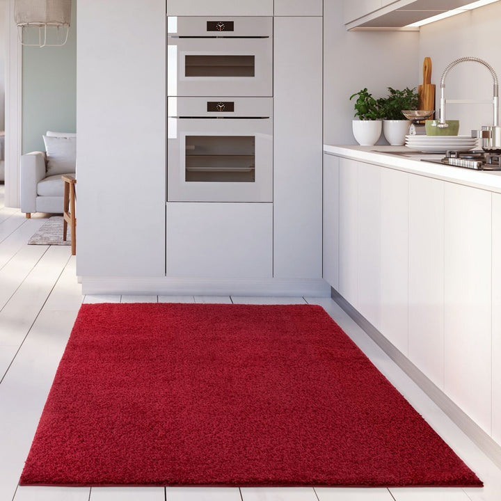 Shaggy Rug Plain Red non-shedding easy to clean