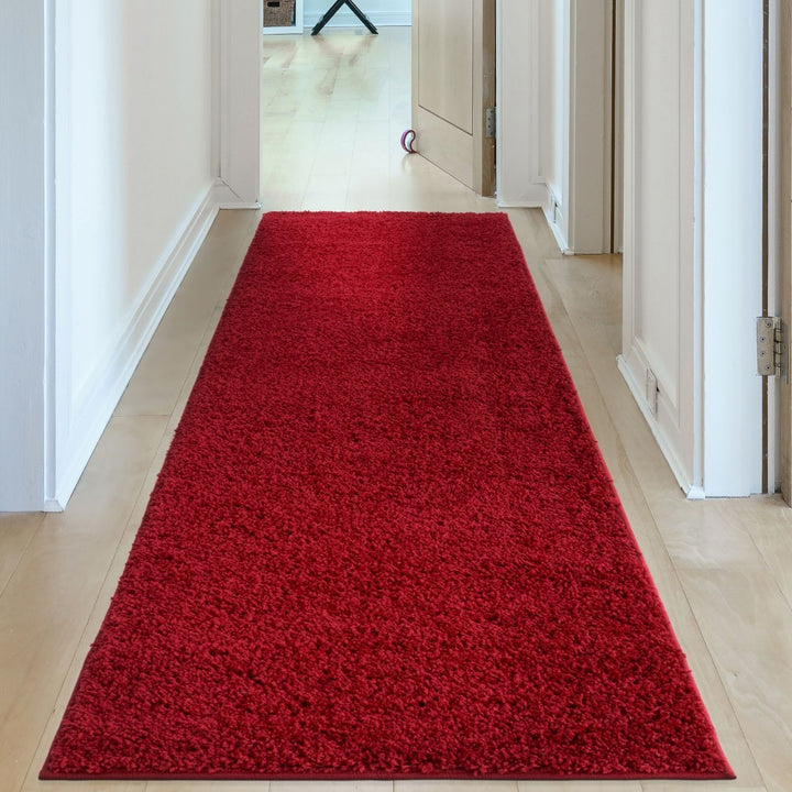 Shaggy Rug Plain Red non-shedding easy to clean