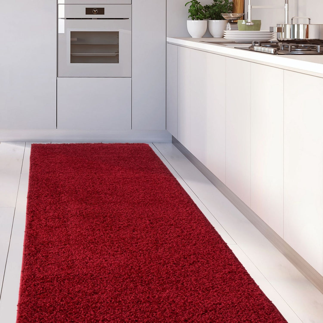Shaggy Rug Plain Red non-shedding easy to clean