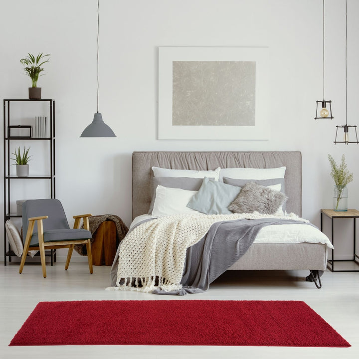 Shaggy Rug Plain Red non-shedding easy to clean