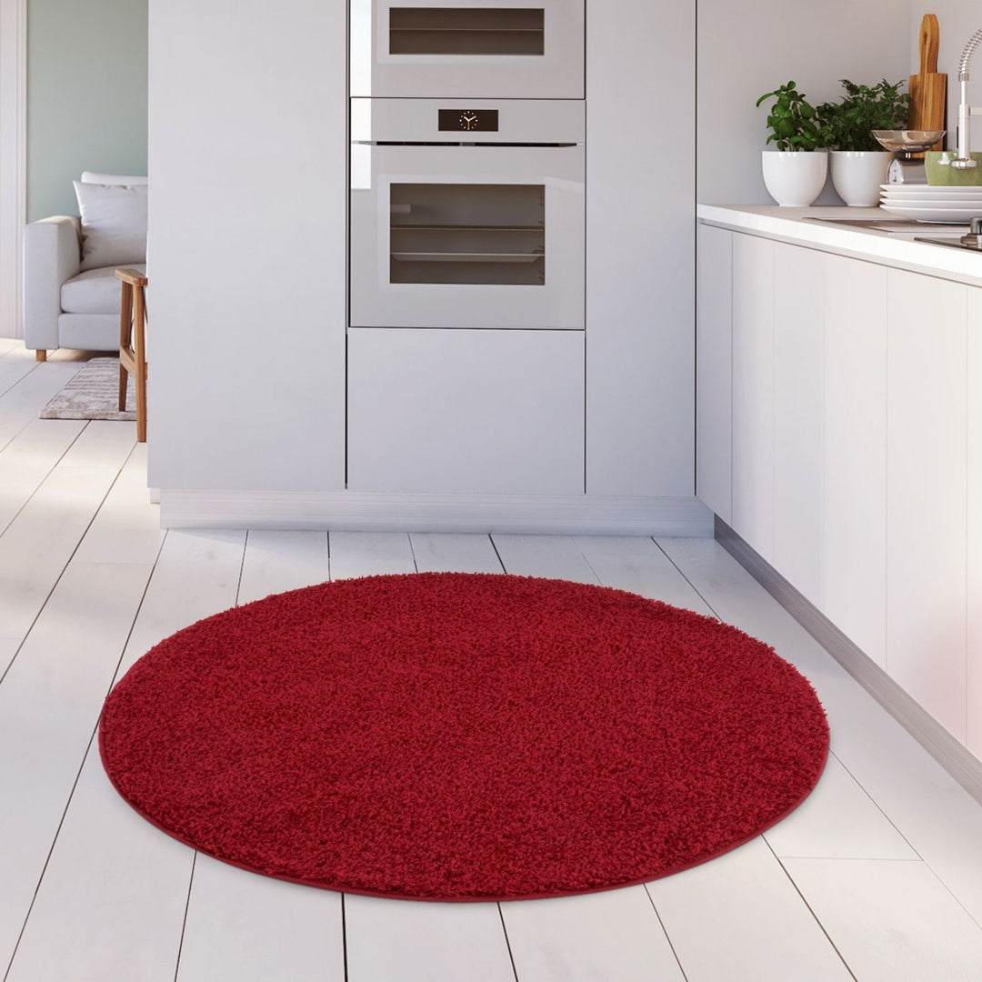 Shaggy Rug Plain Red non-shedding easy to clean