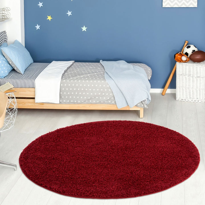 Shaggy Rug Plain Red non-shedding easy to clean