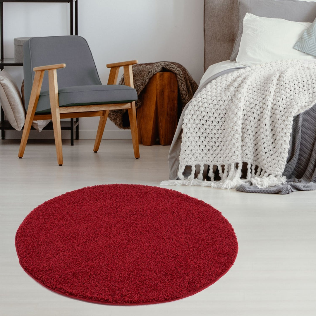 Shaggy Rug Plain Red non-shedding easy to clean