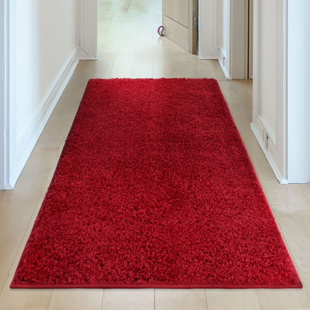 Shaggy Rug Plain Red non-shedding easy to clean