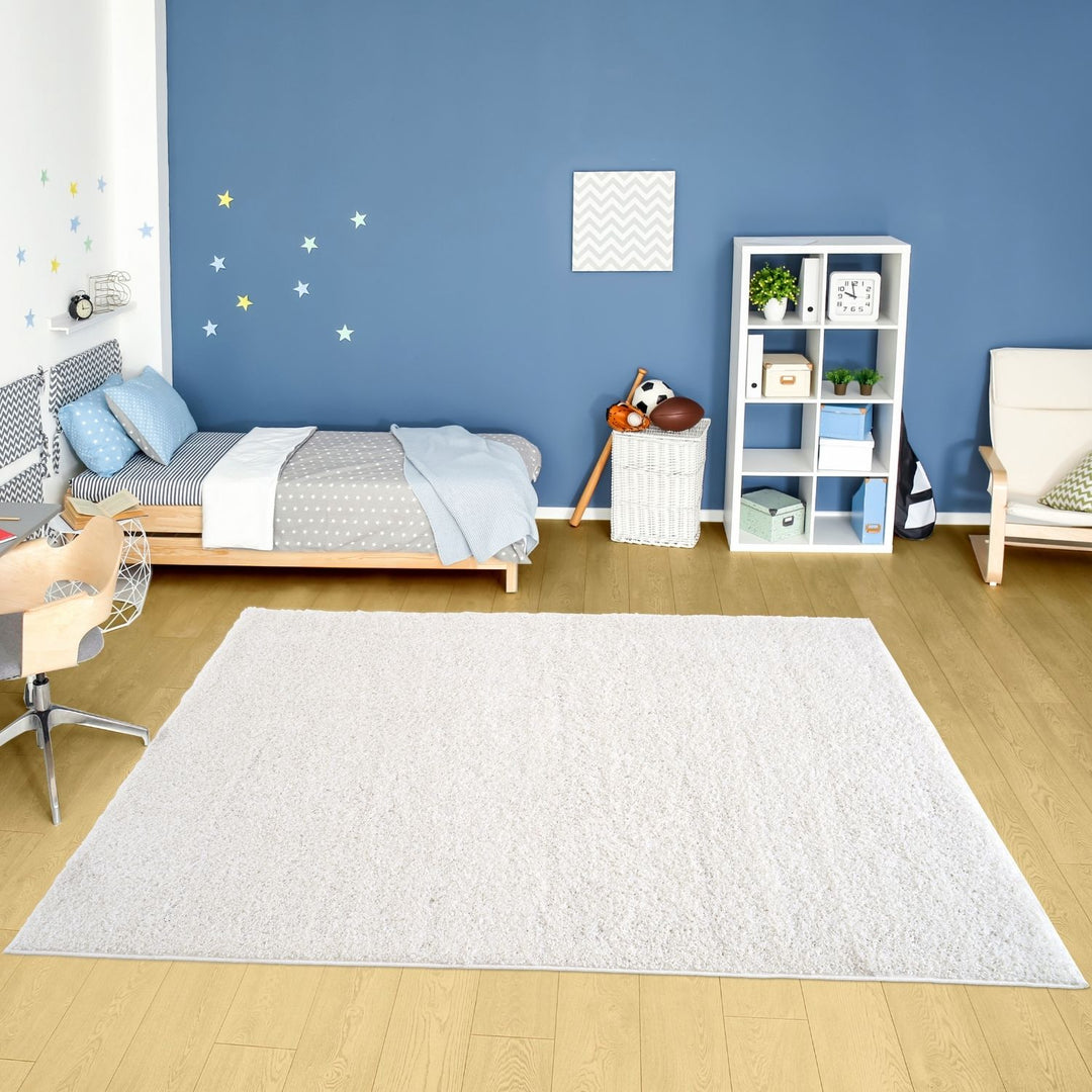 Shaggy Rug Plain White high quality, non-shedding