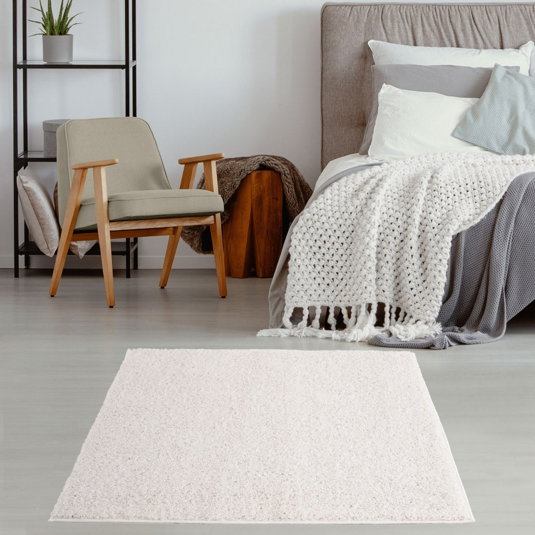 Shaggy Rug Plain White high quality, non-shedding