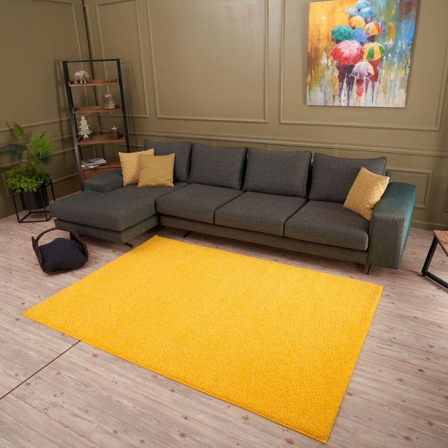 Yellow Rectangular Rug Premium Shaggy Rug Plain Yellow Rectangle Shape | The Rugs