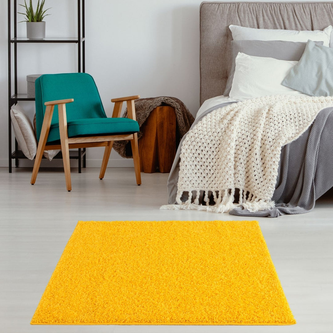 Shaggy Rug Plain Yellow high quality, non-shedding