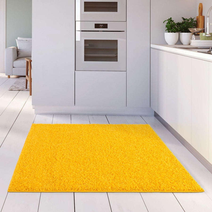 Premium Shaggy Rug Plain Yellow Rectangle Shape | The Rugs