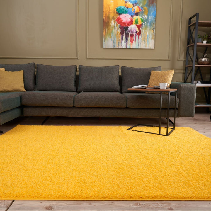 Shaggy Rug Plain Yellow high quality, non-shedding
