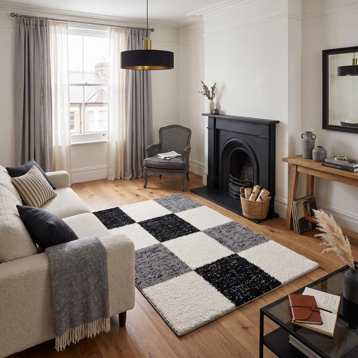 Geometric Design Thick Shaggy Area Rugs Grey