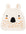 Knitted bear-shaped toy with orange spots on a white background