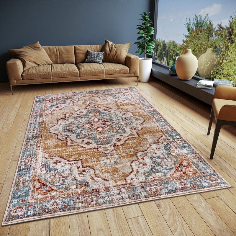Short Pile Rug Strozzi Oriental Bordered Design