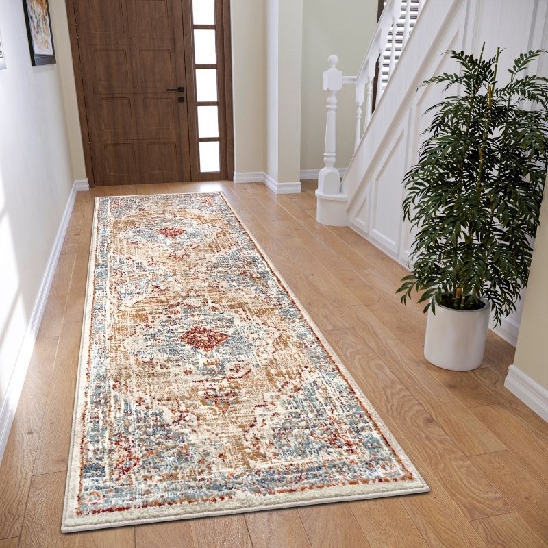 Short Pile Rug Strozzi Oriental Bordered Design