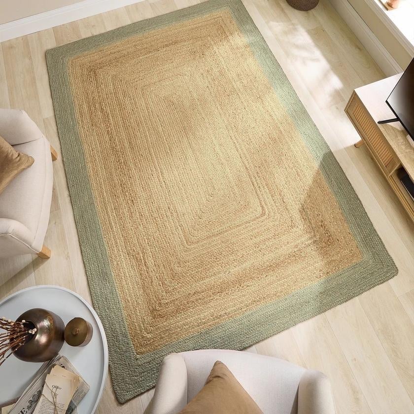 Hand-Braided Jute Rug with Colourful Border