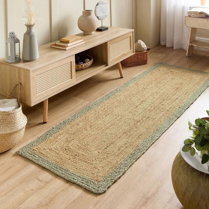 Hand-Braided Jute Rug with Colourful Border