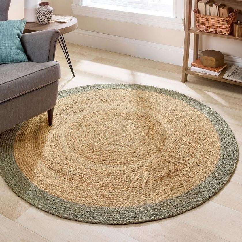 Hand-Braided Jute Rug with Colourful Border