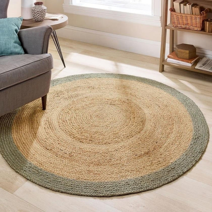 Hand-Braided Jute Rug with Colourful Border
