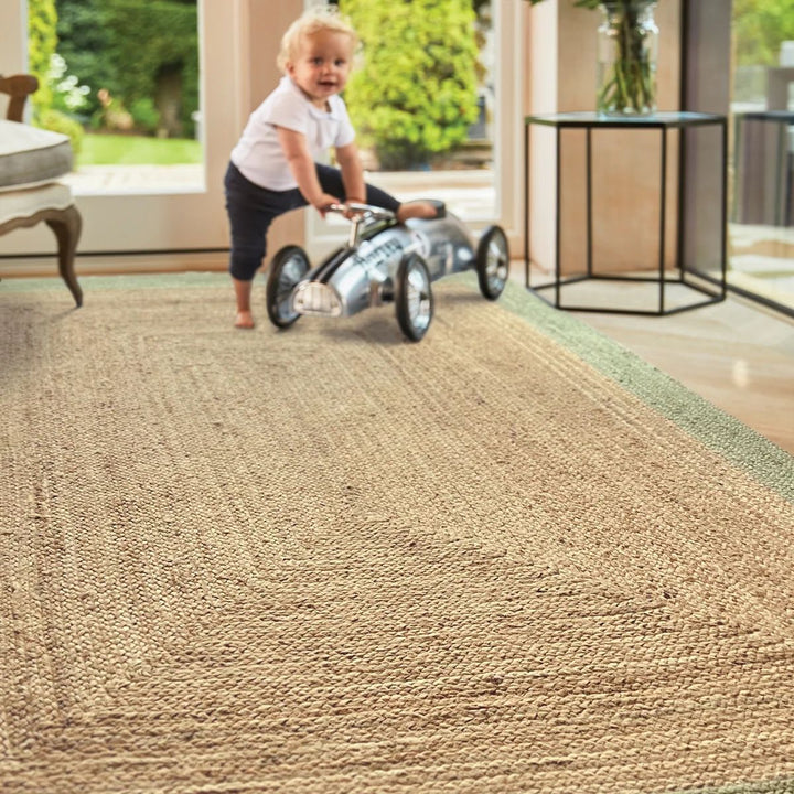Hand-Braided Jute Rug with Colourful Border
