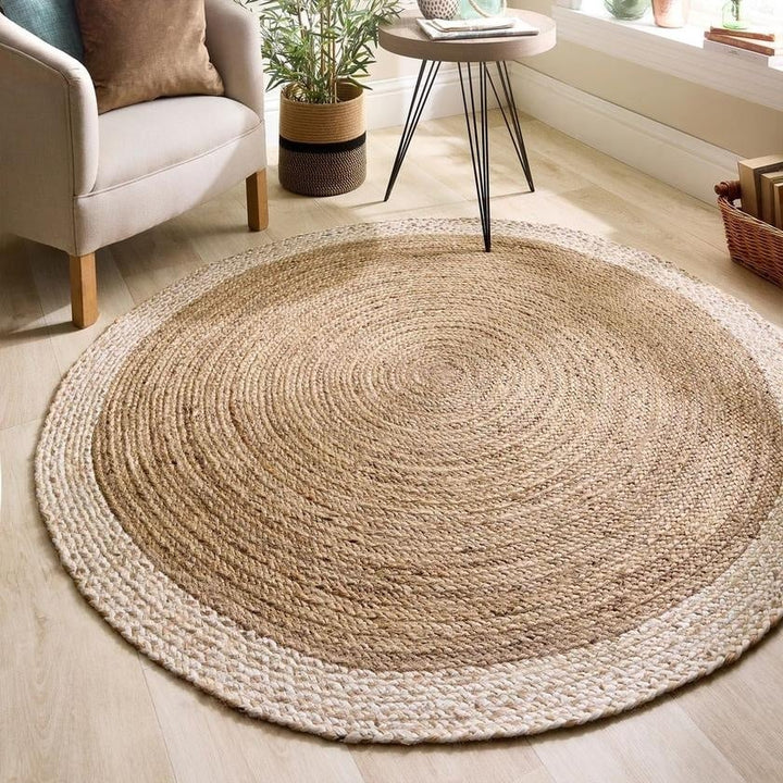 Hand-Braided Jute Rug with Colourful Border