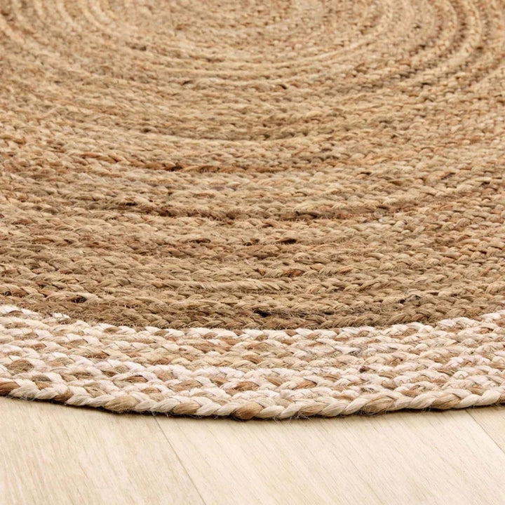 Hand-Braided Jute Rug with Colourful Border