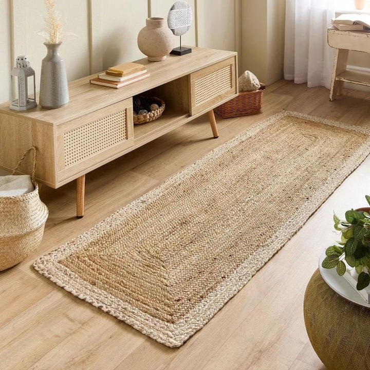 Hand-Braided Jute Rug with Colourful Border