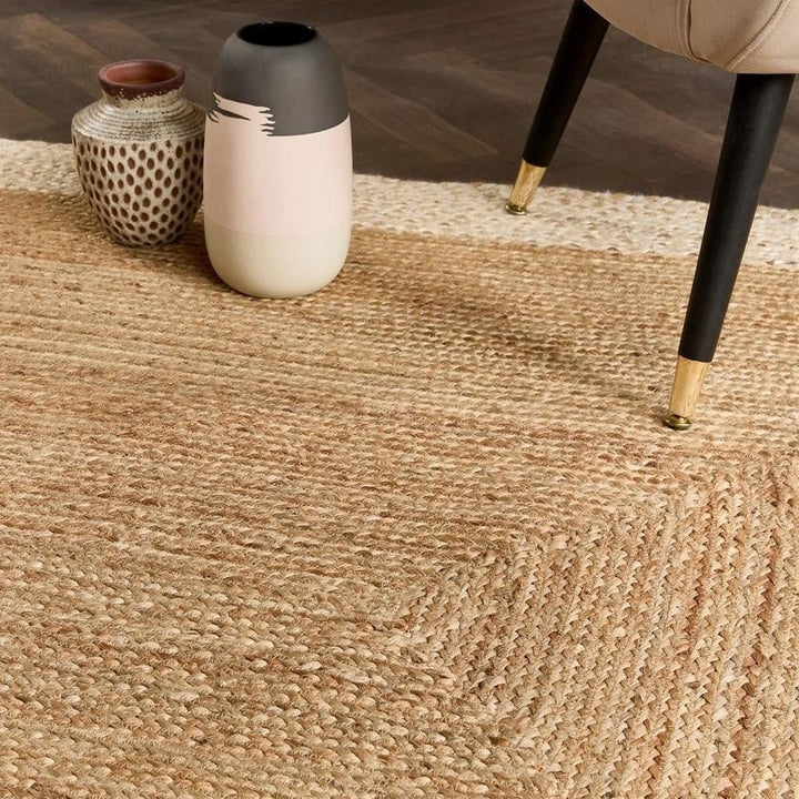 Hand-Braided Jute Rug with Colourful Border