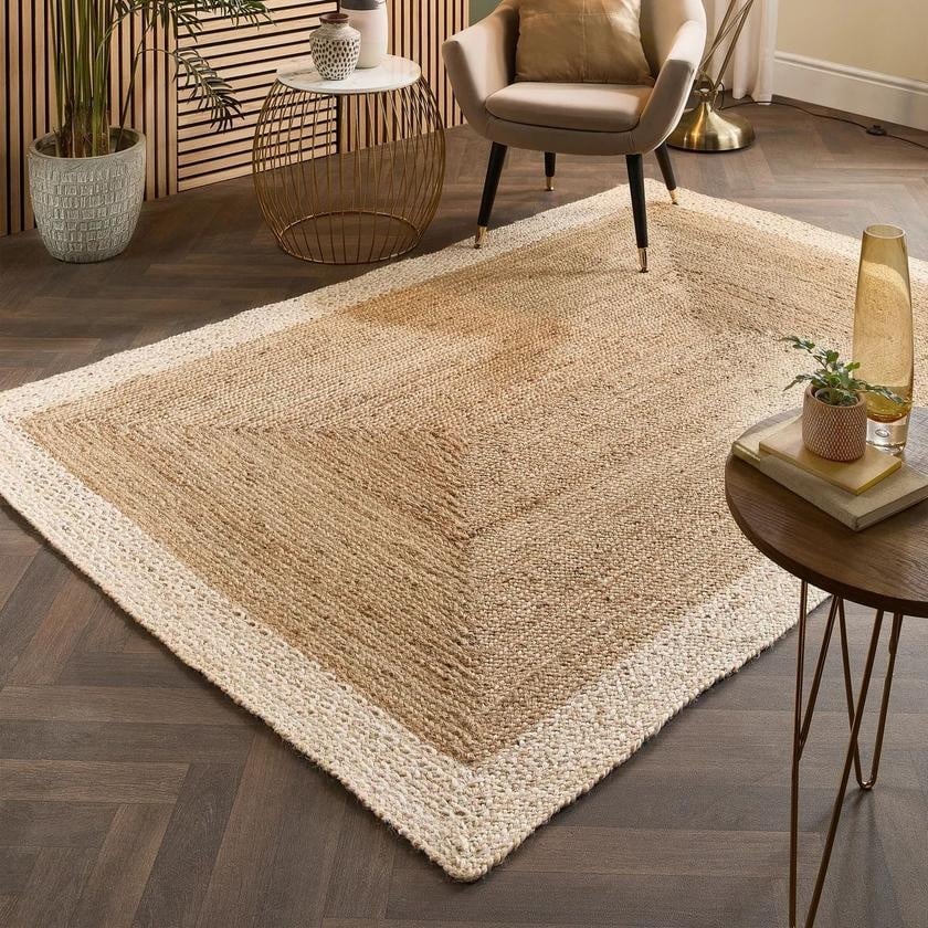 Hand-Braided Jute Rug with Colourful Border