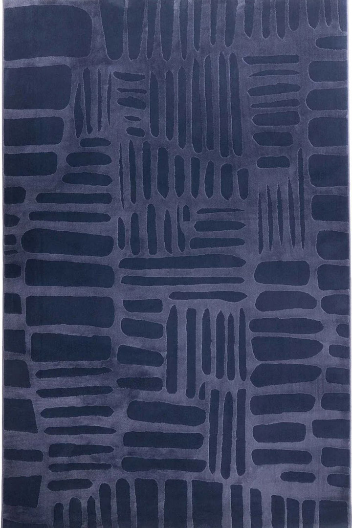 Navy blue textured patterned rug